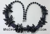 CGN305 27.5 inches chinese crystal & blue goldstone beaded necklaces