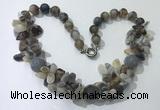 CGN378 19.5 inches round & chips grey agate beaded necklaces