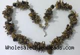 CGN416 19.5 inches chinese crystal & yellow tiger eye chips beaded necklace