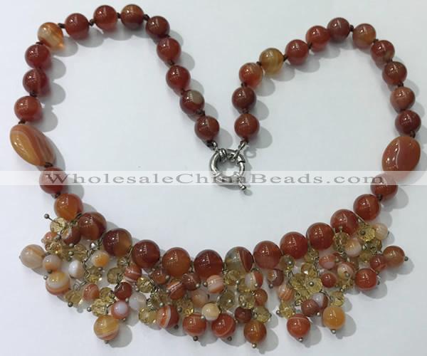 CGN481 21.5 inches chinese crystal & striped agate beaded necklaces