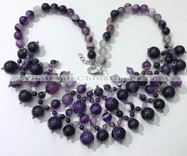 CGN569 19.5 inches stylish 4mm - 12mm striped agate beaded necklaces