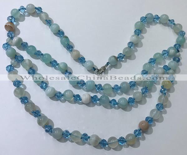 CGN655 22 inches chinese crystal & striped agate beaded necklaces