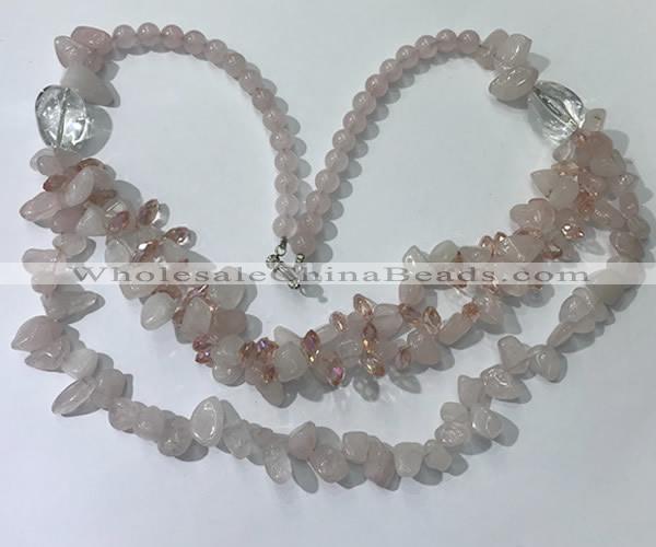 CGN695 22.5 inches chinese crystal & rose quartz beaded necklaces