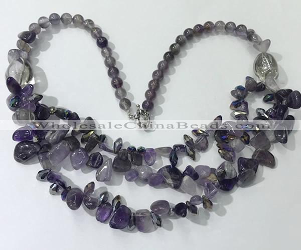 CGN697 22.5 inches chinese crystal & amethyst beaded necklaces