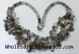 CGN701 22.5 inches chinese crystal & grey agate beaded necklaces