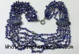 CGN769 20 inches stylish 6 rows lapis Lazuli chips necklaces