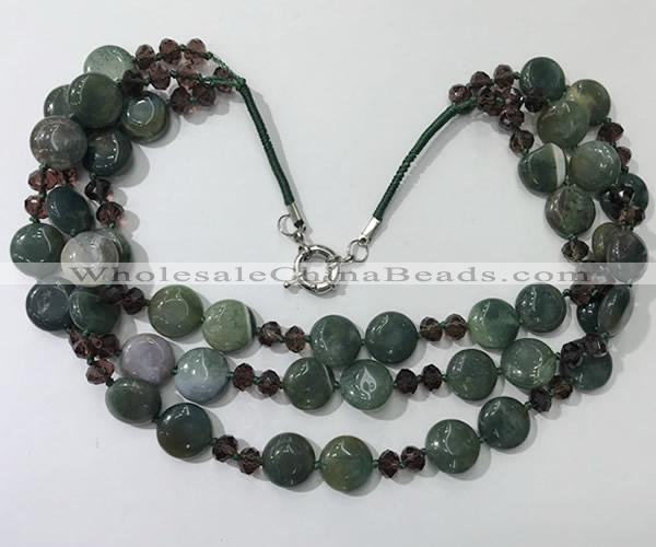 CGN807 23.5 inches 3 rows chinese crystal & Indian agate necklaces