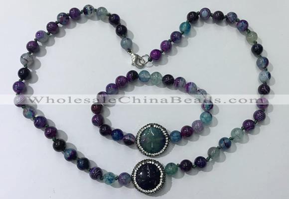 CGN879 19.5 inches 8mm round striped agate jewelry sets