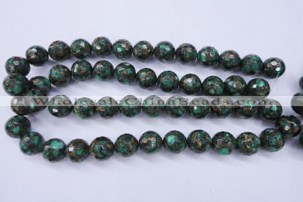 CGO114 15.5 inches 12mm faceted round gold green color stone beads