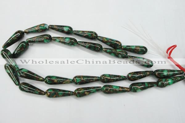 CGO131 15.5 inches 10*30mm teardrop gold green color stone beads