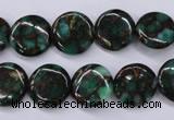 CGO141 15.5 inches 14mm flat round gold green color stone beads