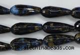 CGO194 15.5 inches 10*30mm faceted teardrop gold blue color stone beads