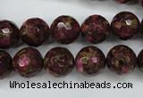 CGO65 15.5 inches 12mm faceted round gold red color stone beads