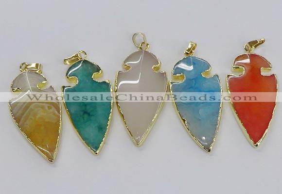 CGP3008 22*45mm arrowhead agate gemstone pendants wholesale