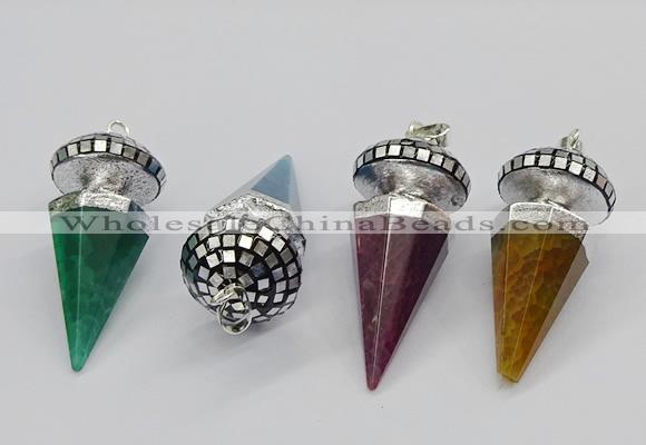 CGP3155 22*50mm faceted cone agate gemstone pendants wholesale