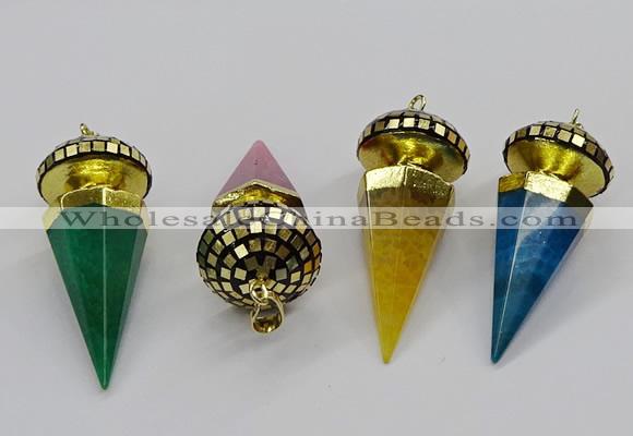 CGP3156 22*50mm faceted cone agate gemstone pendants wholesale