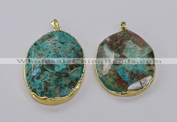 CGP3279 40*50mm - 40*55mm faceted oval ocean agate pendants