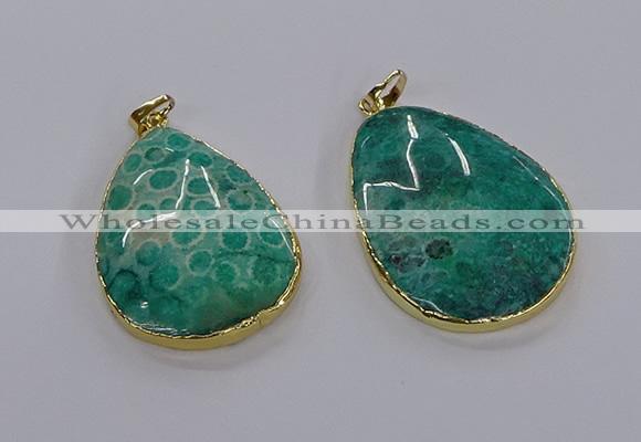 CGP3336 35*45mm - 35*50mm flat teardrop fossil coral pendants