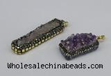 CGP3383 10*35mm - 15*50mm rectangle plated druzy amethyst pendants