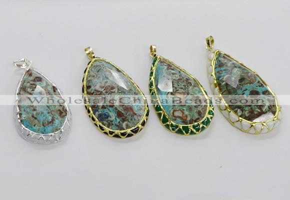 CGP3480 30*50mm - 35*55mm faceted flat teardrop ocean agate pendants