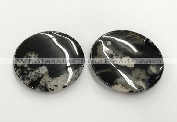 CGP3523 52mm - 58mm flat round sakura agate slab pendants