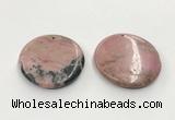 CGP3624 48mm - 51mm flat round rhodochrosite gemstone pendants