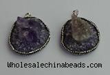 CGP366 30*40mm - 35*45mm freeform crystal glass & amethyst pendants