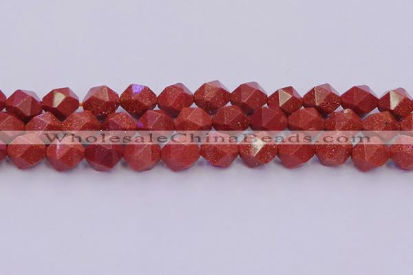 CGS454 15.5 inches 12mm faceted nuggets goldstone beads wholesale