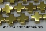 CHE1008 15.5 inches 10*10mm cross plated hematite beads wholesale