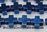 CHE1012 15.5 inches 10*10mm cross plated hematite beads wholesale