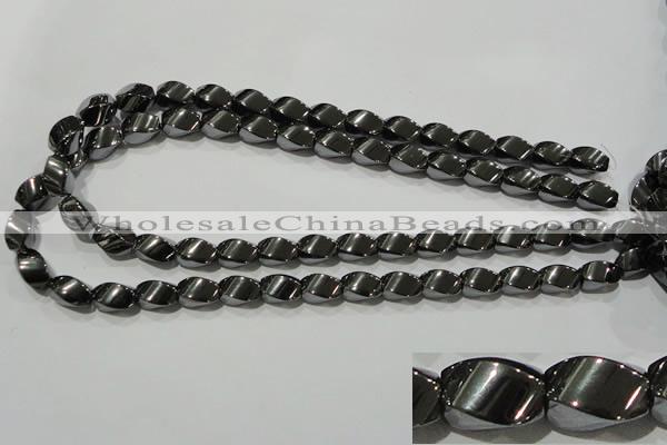 CHE163 15.5 inches 8*12mm twisted rice hematite beads