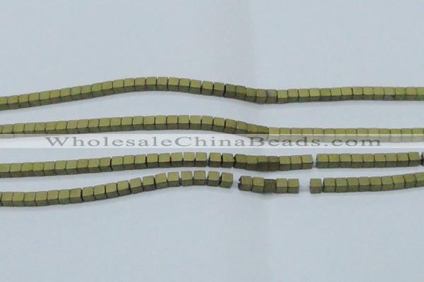 CHE443 15.5 inches 3*3mm cube matte plated hematite beads wholesale