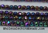 CHE716 15.5 inches 4mm faceted round plated hematite beads