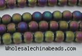 CHE725 15.5 inches 4mm round matte plated hematite beads wholesale