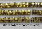 CHE835 15.5 inches 1*3mm hexagon plated hematite beads wholesale