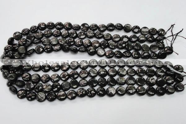 CHS60 15.5 inches 10mm flat round natural hypersthene beads