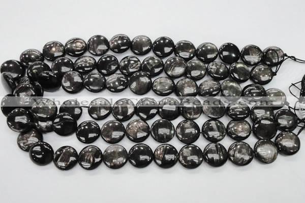 CHS63 15.5 inches 16mm flat round natural hypersthene beads