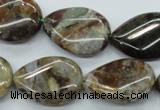 CJA33 15.5 inches 18*25mm twisted flat teardrop green jasper beads