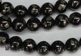 CJB152 15.5 inches 10mm round natural jet & pyrite gemstone beads