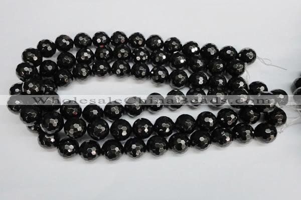 CJB46 15.5 inches 14mm faceted round natural jet gemstone beads