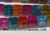 CKQ116 15.5 inches 10*10mm cube dyed crackle quartz beads