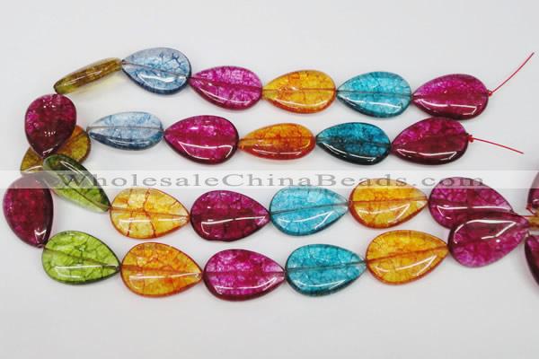 CKQ125 15.5 inches 18*25mm flat teardrop dyed crackle quartz beads