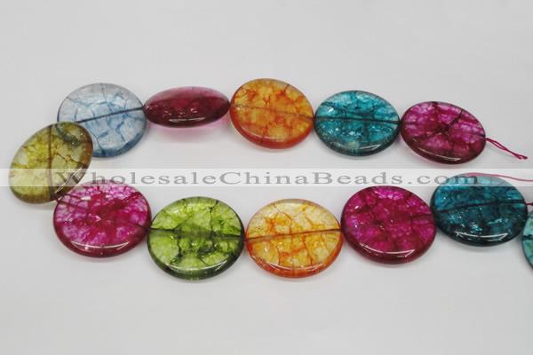 CKQ129 15.5 inches 30mm flat round dyed crackle quartz beads