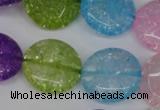 CKQ175 15.5 inches 20mm flat round dyed crackle quartz beads