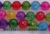 CKQ351 15.5 inches 8mm faceted round dyed crackle quartz beads