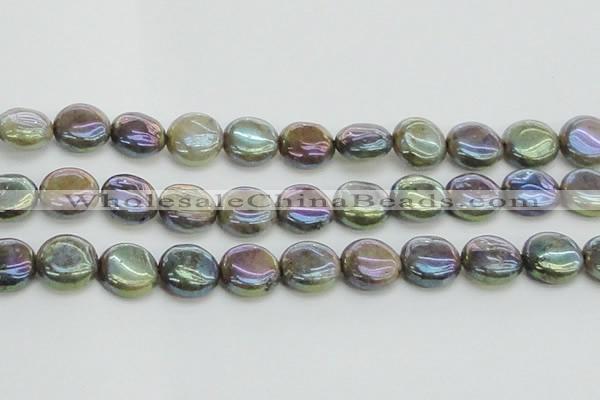 CLB637 15.5 inches 14mm flat round AB-color labradorite beads