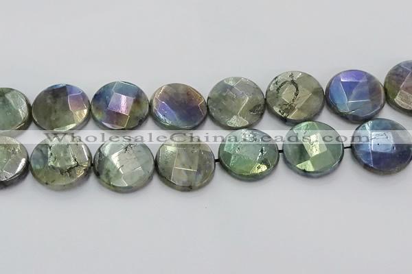 CLB682 15.5 inches 25mm faceted coin AB-color labradorite beads