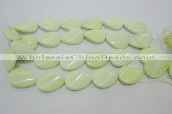 CLE86 15.5 inches 22*30mm twisted flat teardrop lemon turquoise beads