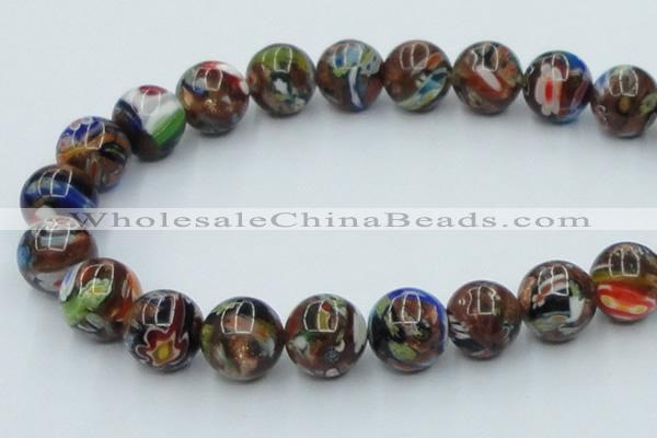 CLG543 16 inches 14mm round goldstone & lampwork glass beads