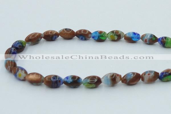 CLG545 16 inches 8*13mm rice goldstone & lampwork glass beads